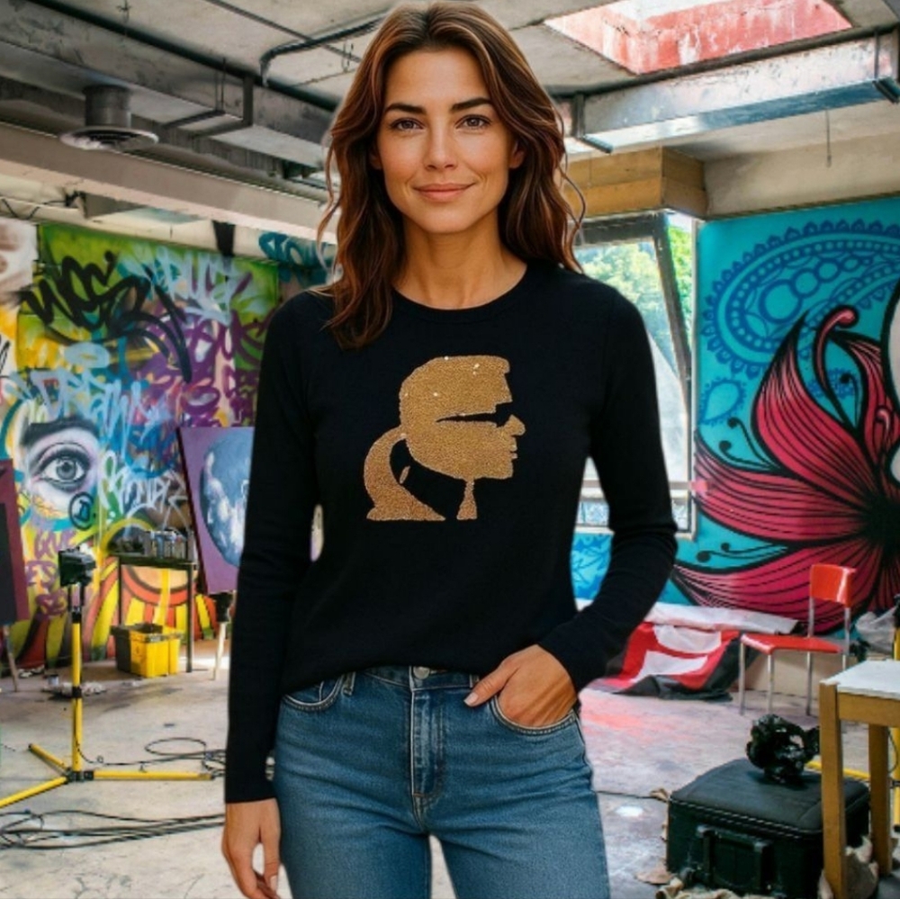 Karl Lagerfeld Paris Black Longsleeve Crewneck Sweater. Women's Size: Medium.